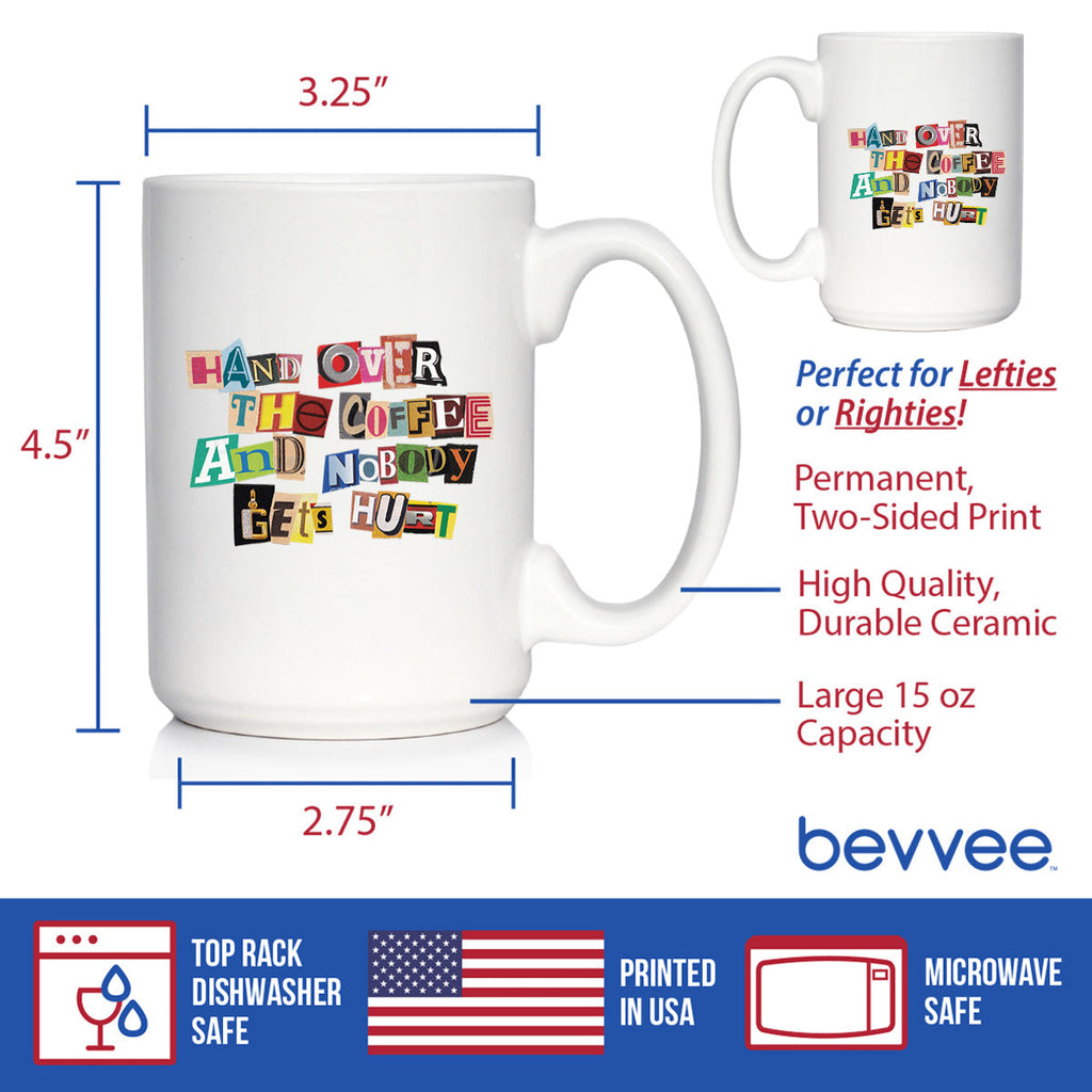 Coffee Ransom Note Coffee Mug - Funny Sarcastic Coffee Mug Gifts for Coffee Lovers - Large 15oz & 11oz White Ceramic Mugs
