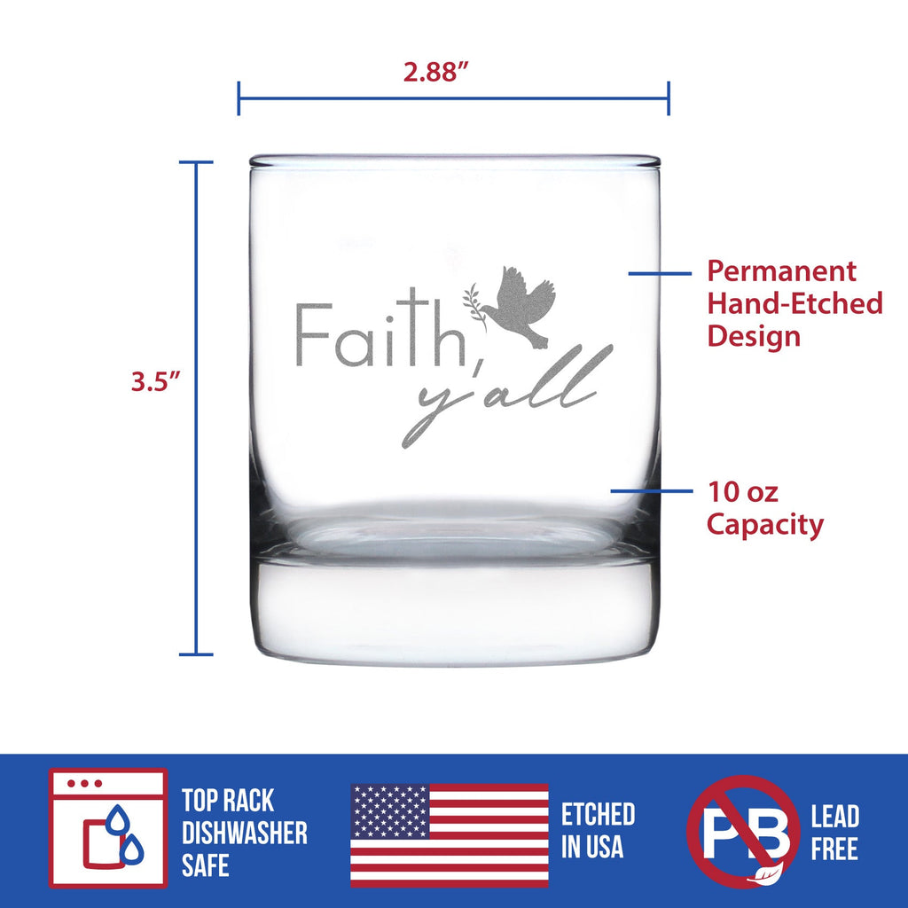 Faith Y'all Engraved Rocks Glass Gifts Christianity Gifts for Christians Weighted Whiskey Glasses - 10.25 oz