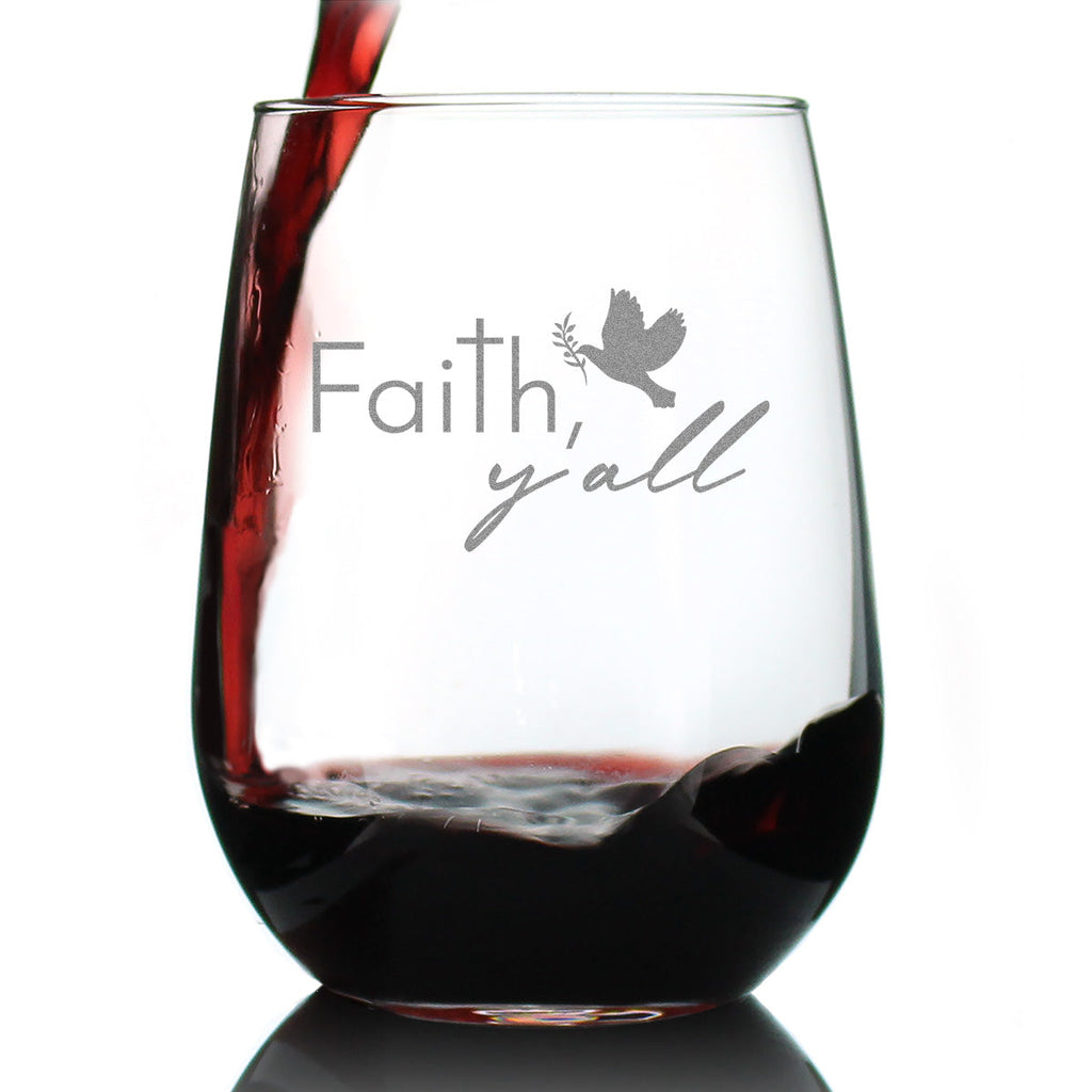 Faith Y'all Engraved Stemless Wine Glass Gifts Christianity Gifts for Christians Large Wine Glasses - 17 oz