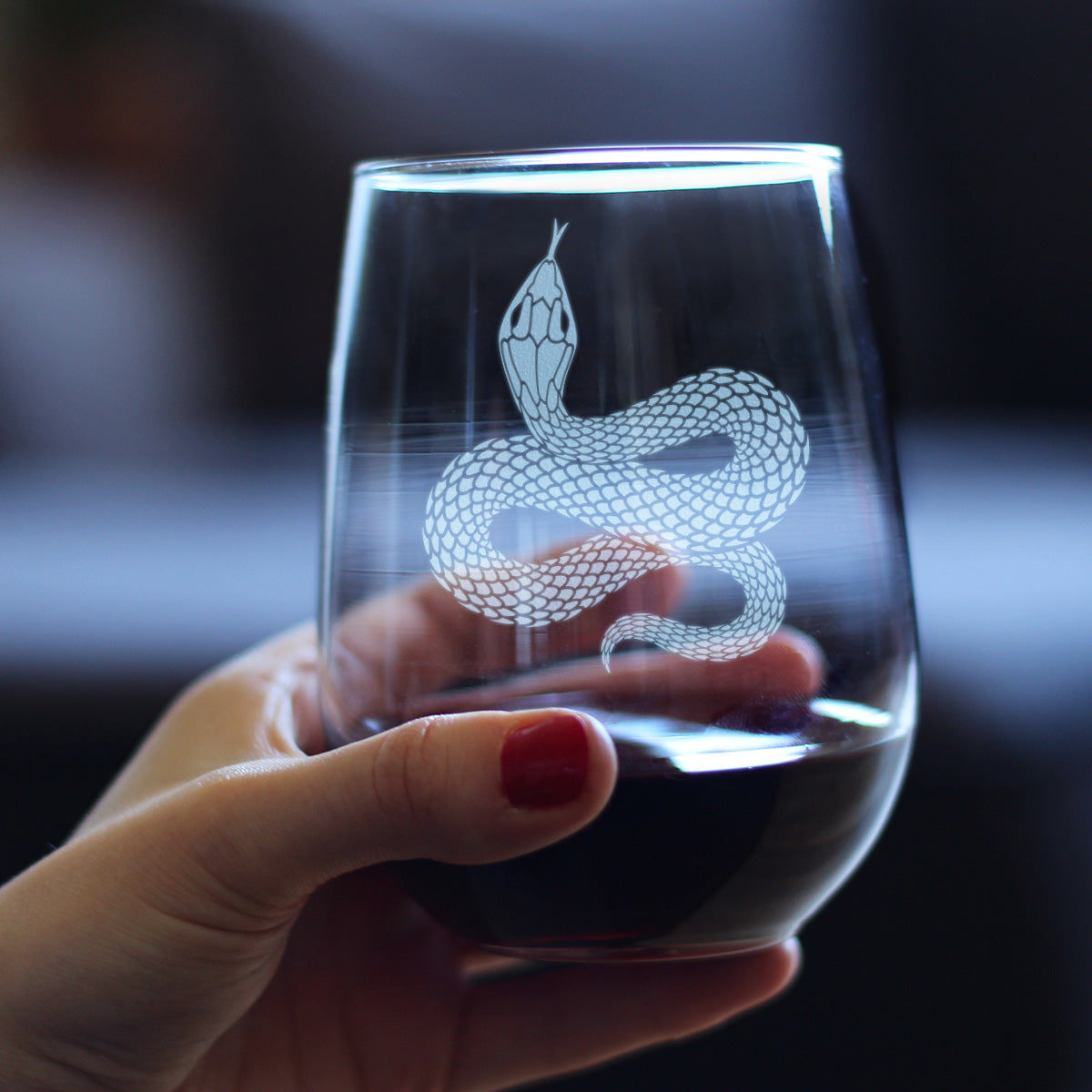 Snake Engraved Stemless Wine Glass Reptile Decor and Gifts for Snake Lovers Large Wine Glasses - 17 oz