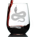 Snake Engraved Stemless Wine Glass Reptile Decor and Gifts for Snake Lovers Large Wine Glasses - 17 oz